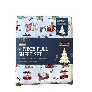 Envogue FULL 4pc Sheet Set Christmas Wrapping Dogs Festive Holiday Bedding NEW